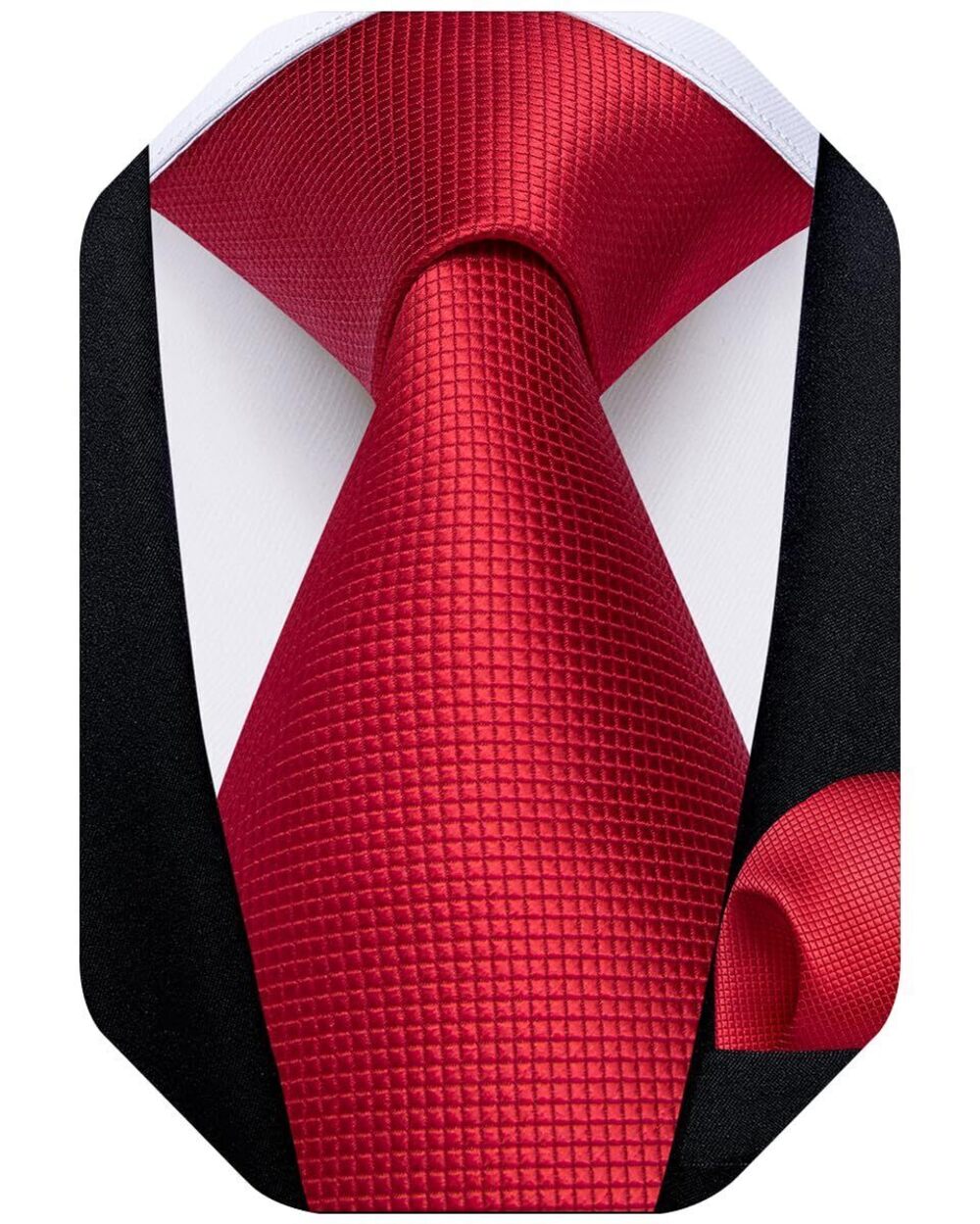 1844 Solid Color Tie and Pocket Square Set Woven Silk Plain Necktie &